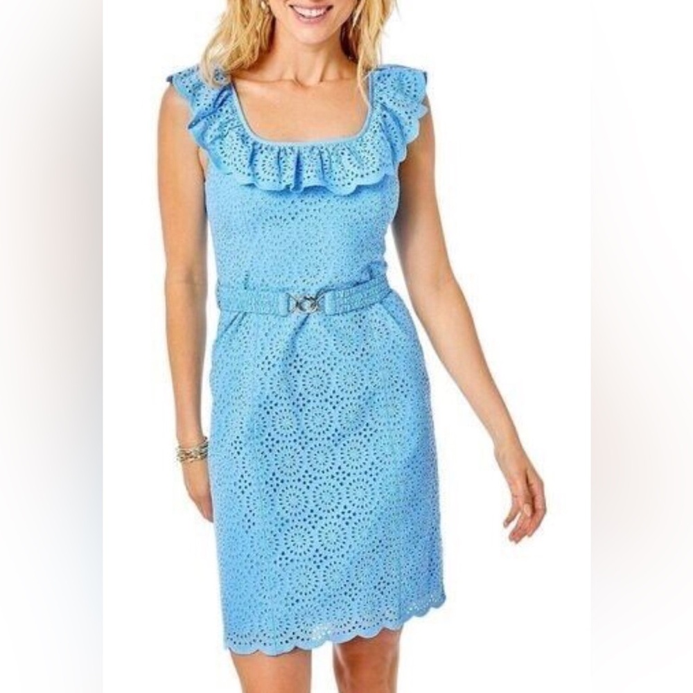 Lilly Pulitzer RYANN Ruffle Eyelet Lace Belted Shift Dress size 12